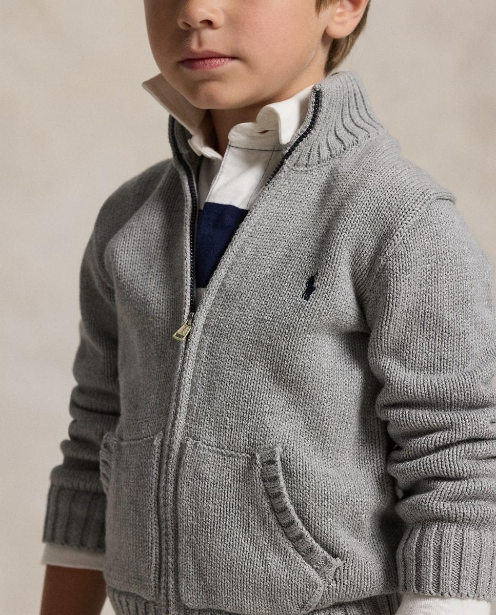 Casaco de Malha de Algodão com Fecho de Correr Completo Polo Ralph Lauren Cinzento-claro-3