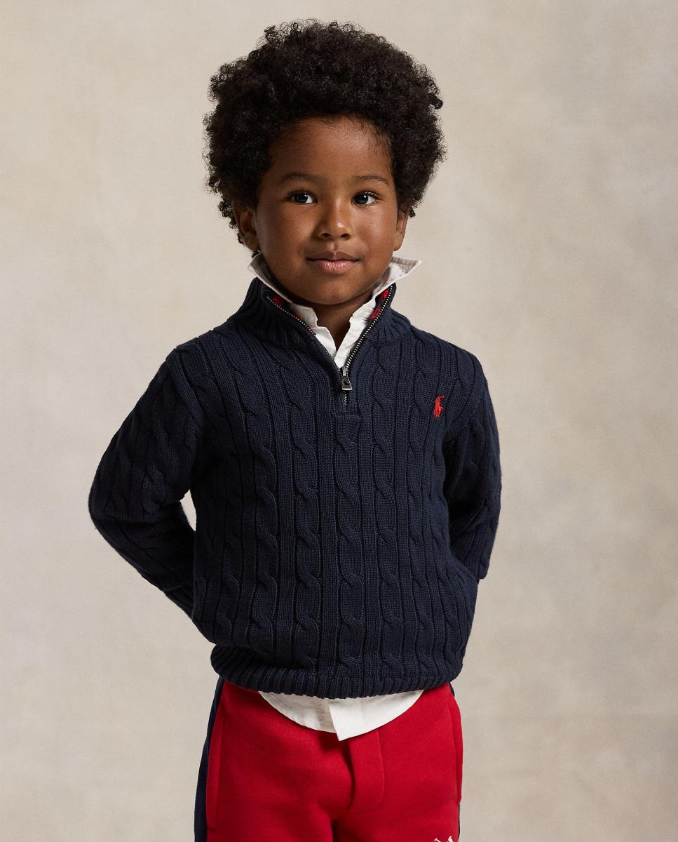 Camisola de Malha do Cabo com Meio Fecho de Correr Polo Ralph Lauren Azul-marinho-2