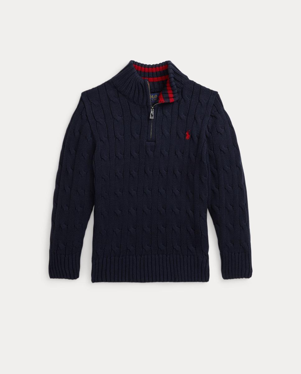 Camisola de Malha do Cabo com Meio Fecho de Correr Polo Ralph Lauren Azul-marinho-4