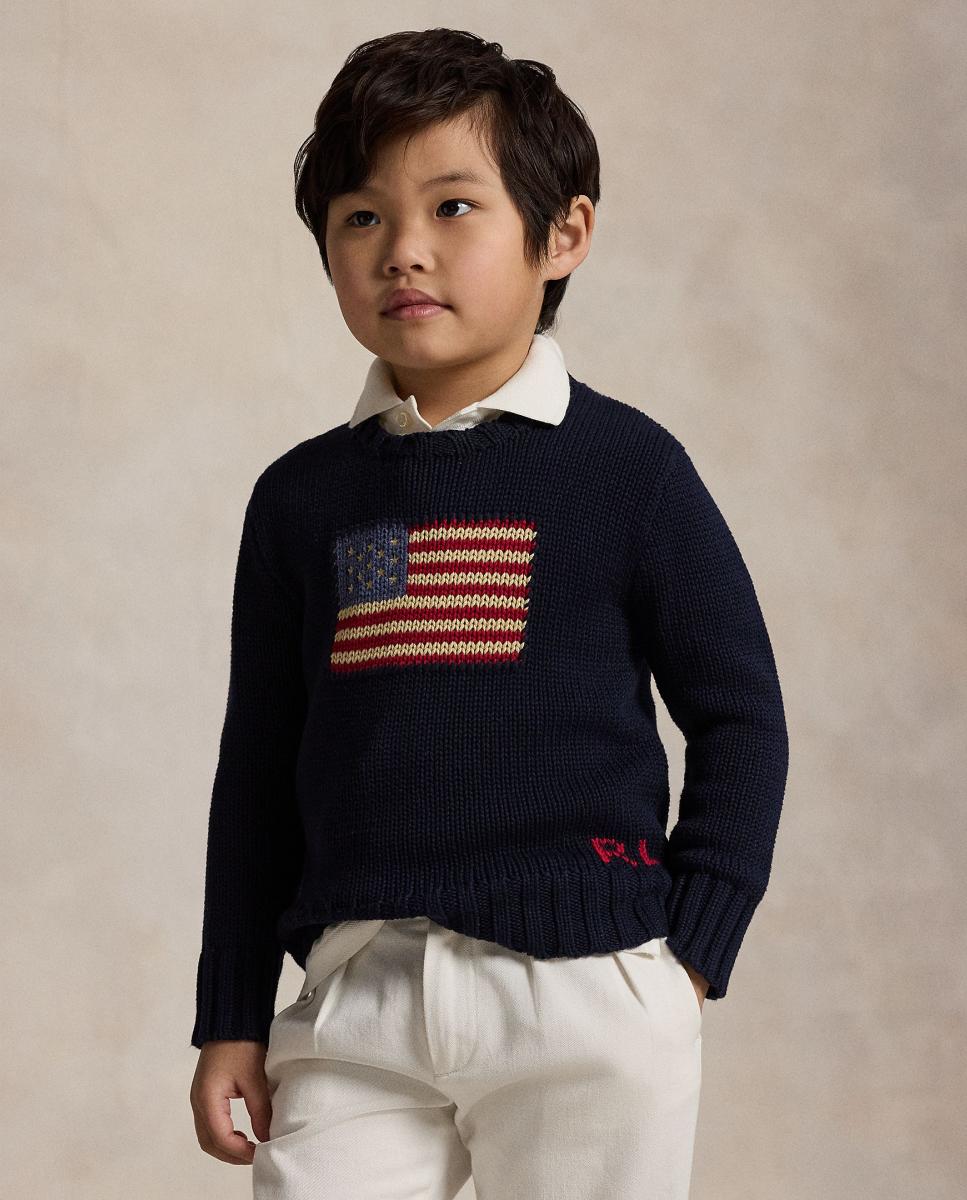 Camisola de Malha Unissexo de Algodão com Bandeira Polo Ralph Lauren Azul-marinho-2