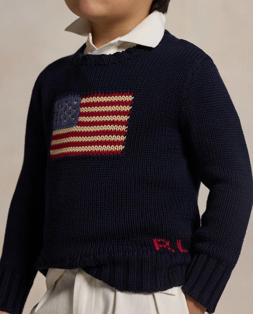 Camisola de Malha Unissexo de Algodão com Bandeira Polo Ralph Lauren Azul-marinho-3