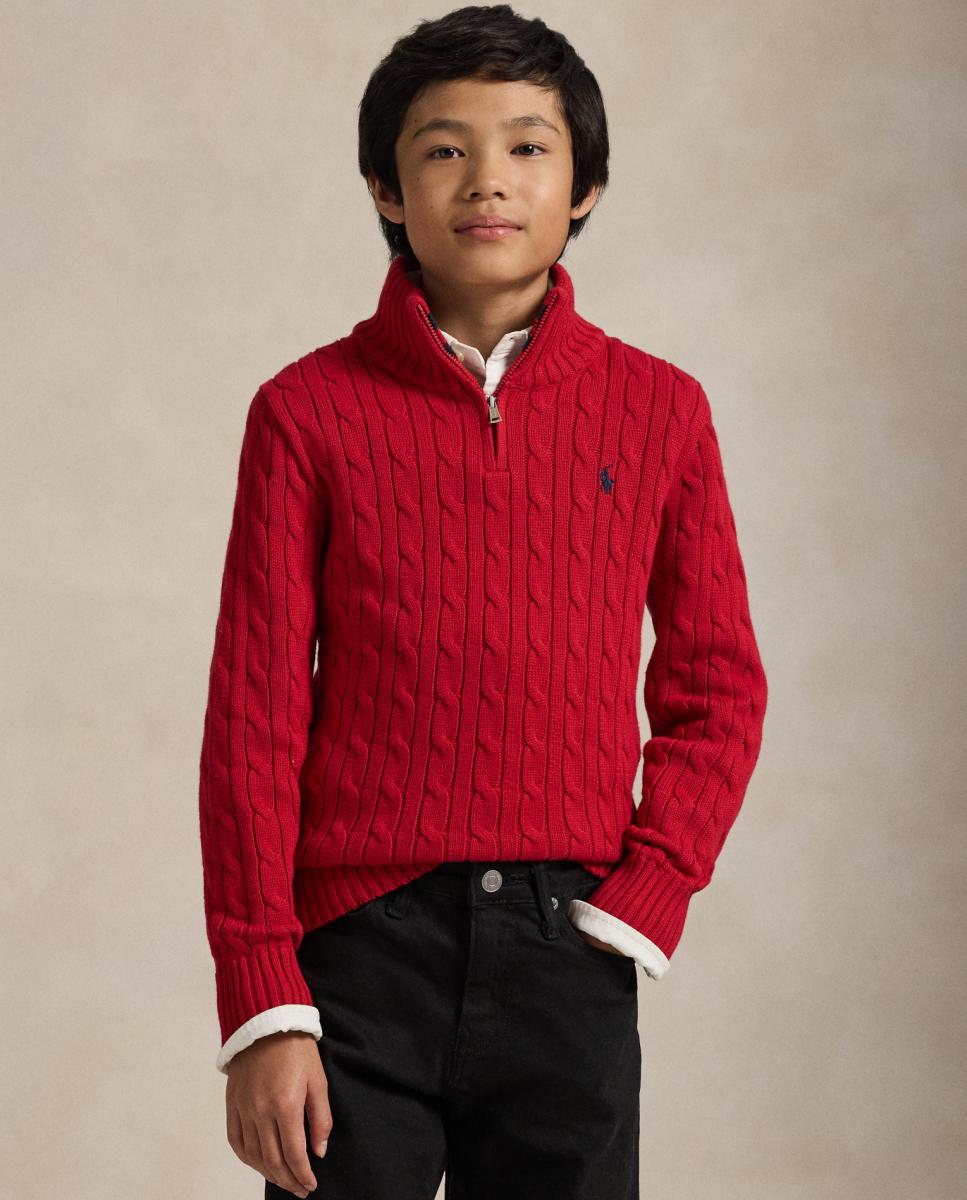 Camisola de Malha do Cabo de Algodão Vermelho-1