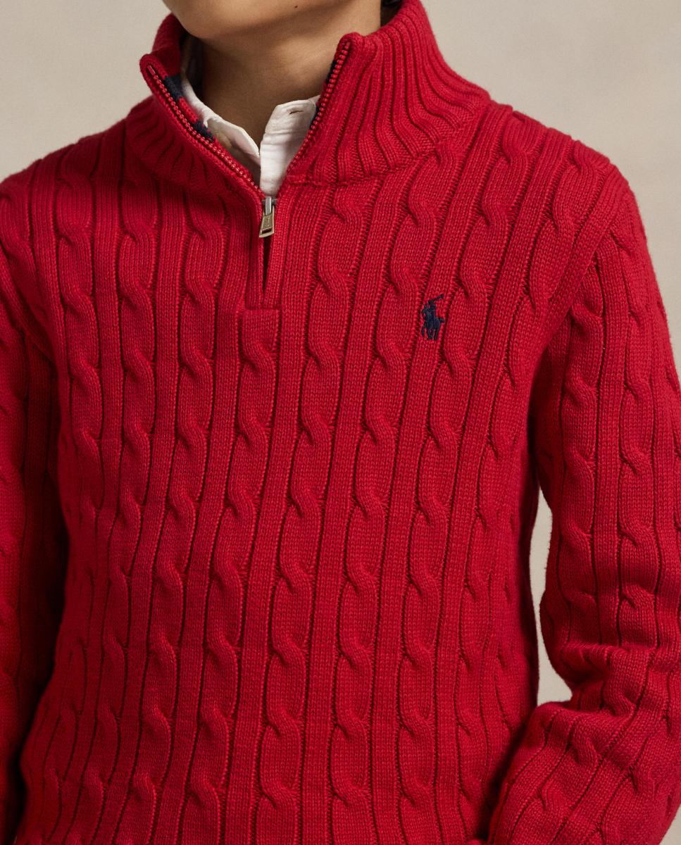 Camisola de Malha do Cabo de Algodão Vermelho-2