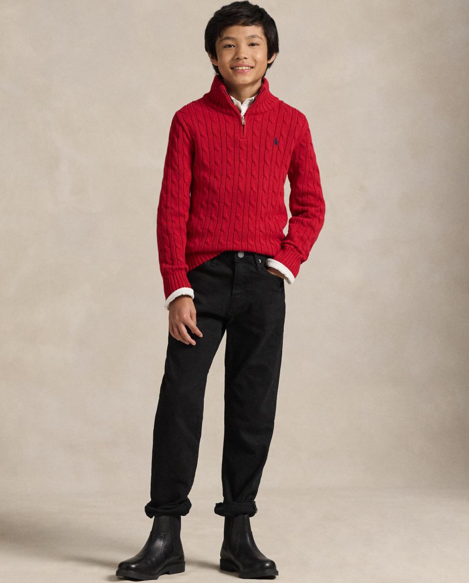 Camisola de Malha do Cabo de Algodão Vermelho-3