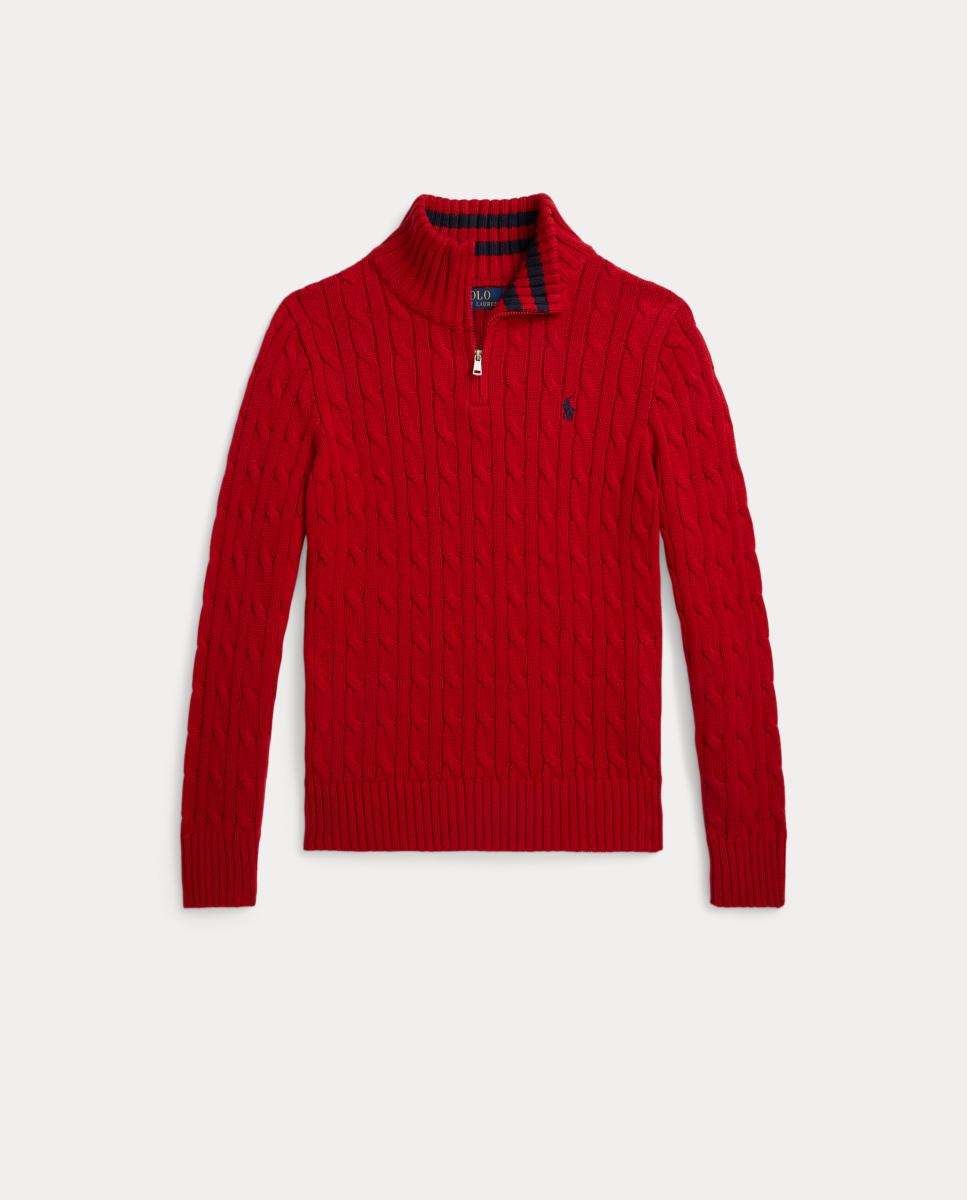 Camisola de Malha do Cabo de Algodão Vermelho-4