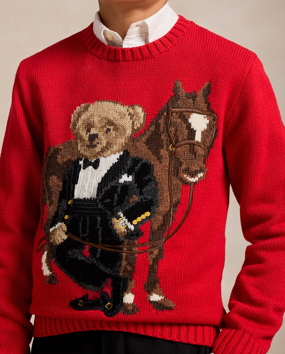 Camisola de Malha com Polo Bear do Ano Novo Lunar Polo Ralph Lauren Vermelho-2