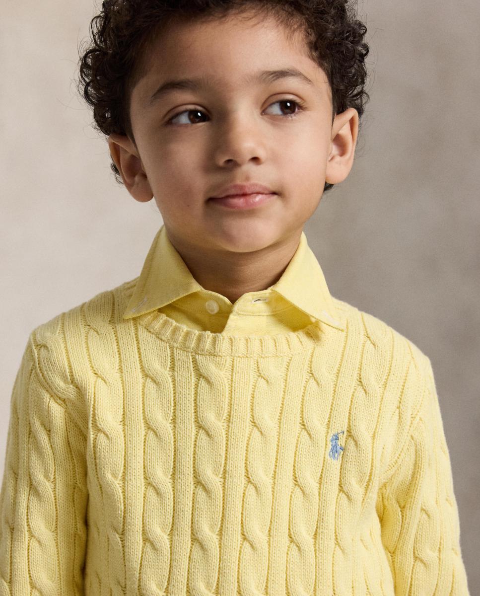 Camisola de Malha do Cabo de Algodão Amarelo-2