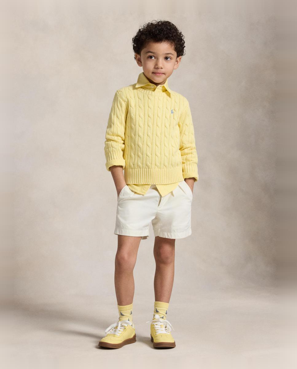 Camisola de Malha do Cabo de Algodão Amarelo-3