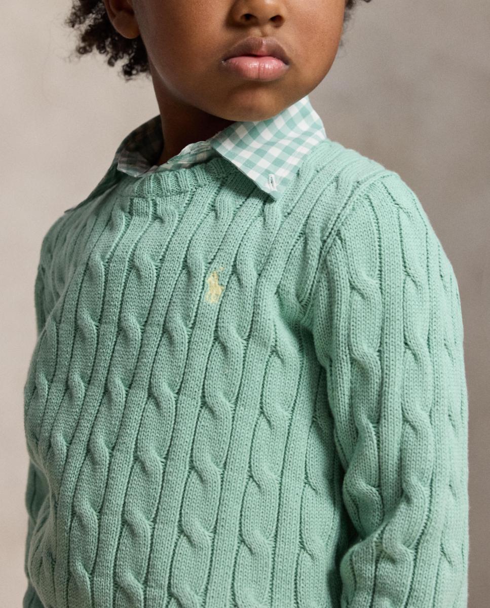 Camisola de Malha do Cabo Unissexo de Algodão Polo Ralph Lauren Verde Água-2