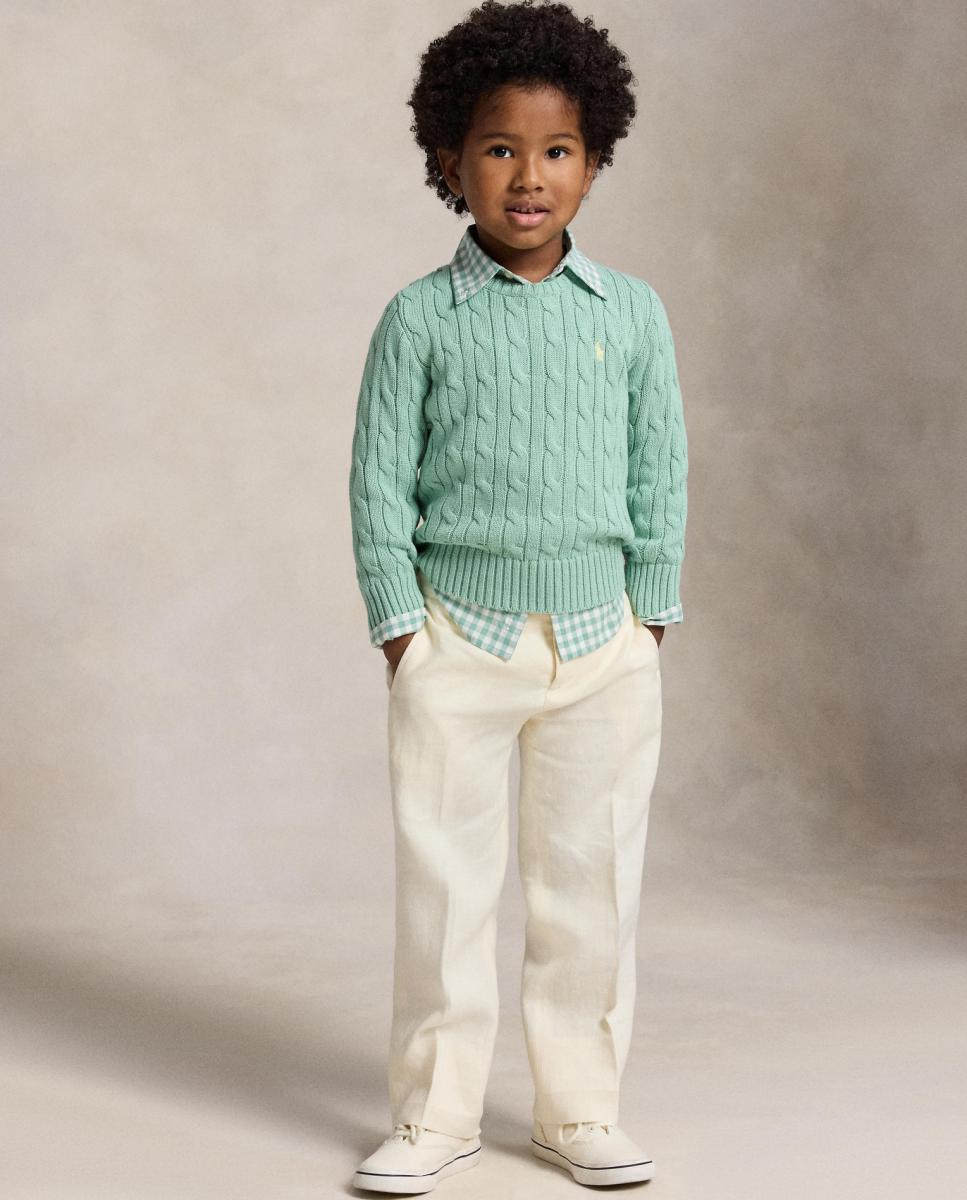 Camisola de Malha do Cabo Unissexo de Algodão Polo Ralph Lauren Verde Água-3