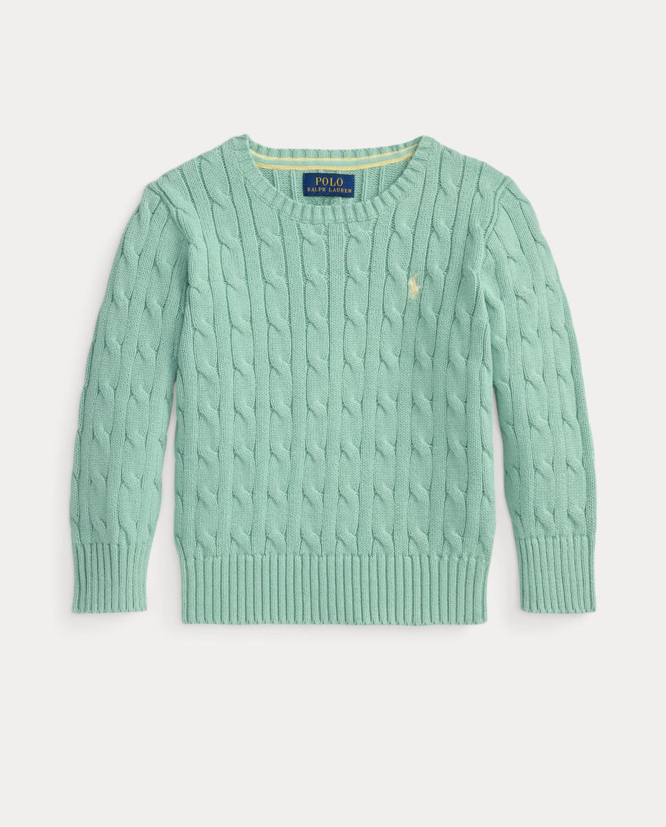 Camisola de Malha do Cabo Unissexo de Algodão Polo Ralph Lauren Verde Água-4