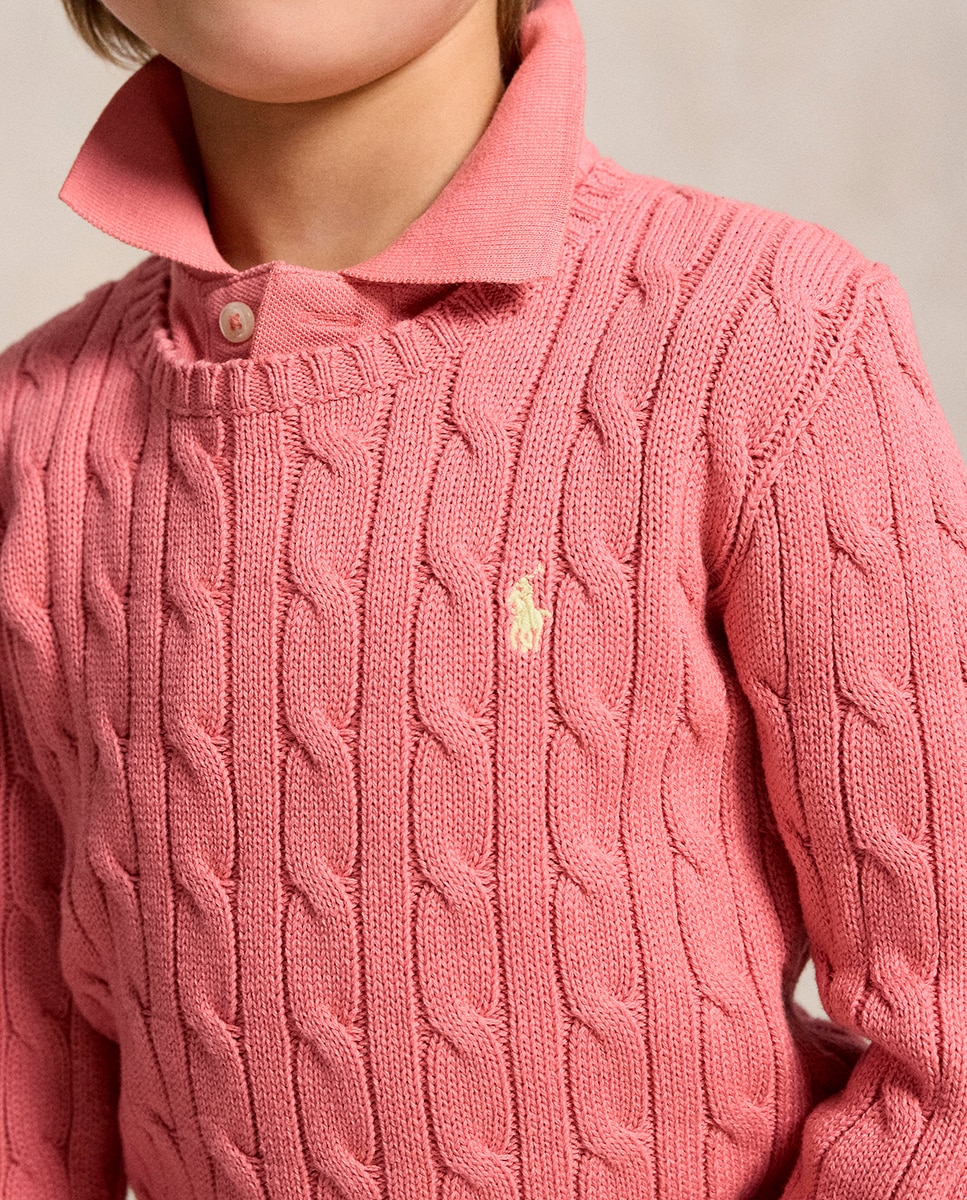 Camisola de Malha do Cabo Unissexo de Algodão Polo Ralph Lauren Rosa-2