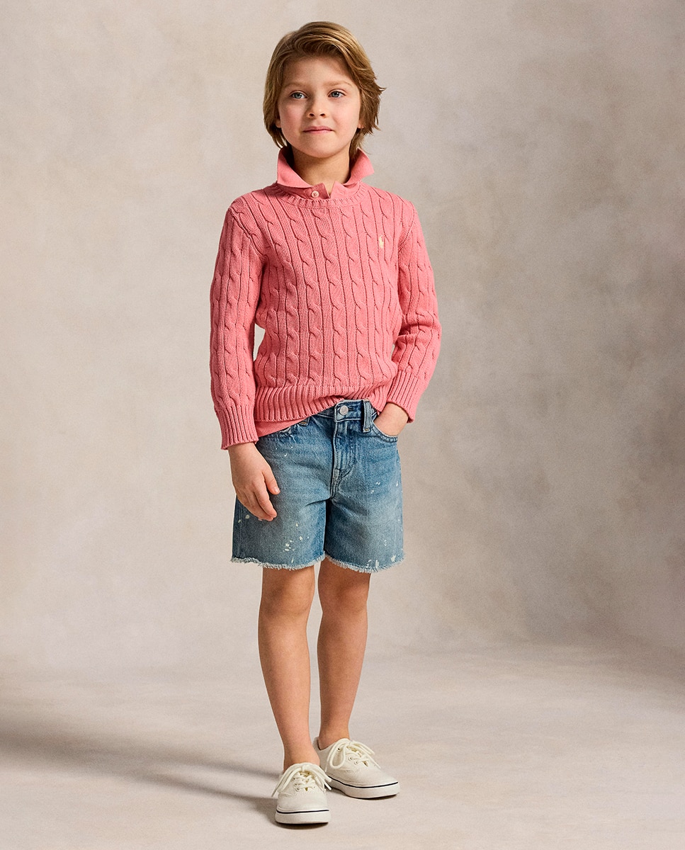 Camisola de Malha do Cabo Unissexo de Algodão Polo Ralph Lauren Rosa-3
