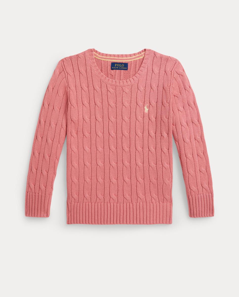 Camisola de Malha do Cabo Unissexo de Algodão Polo Ralph Lauren Rosa-4