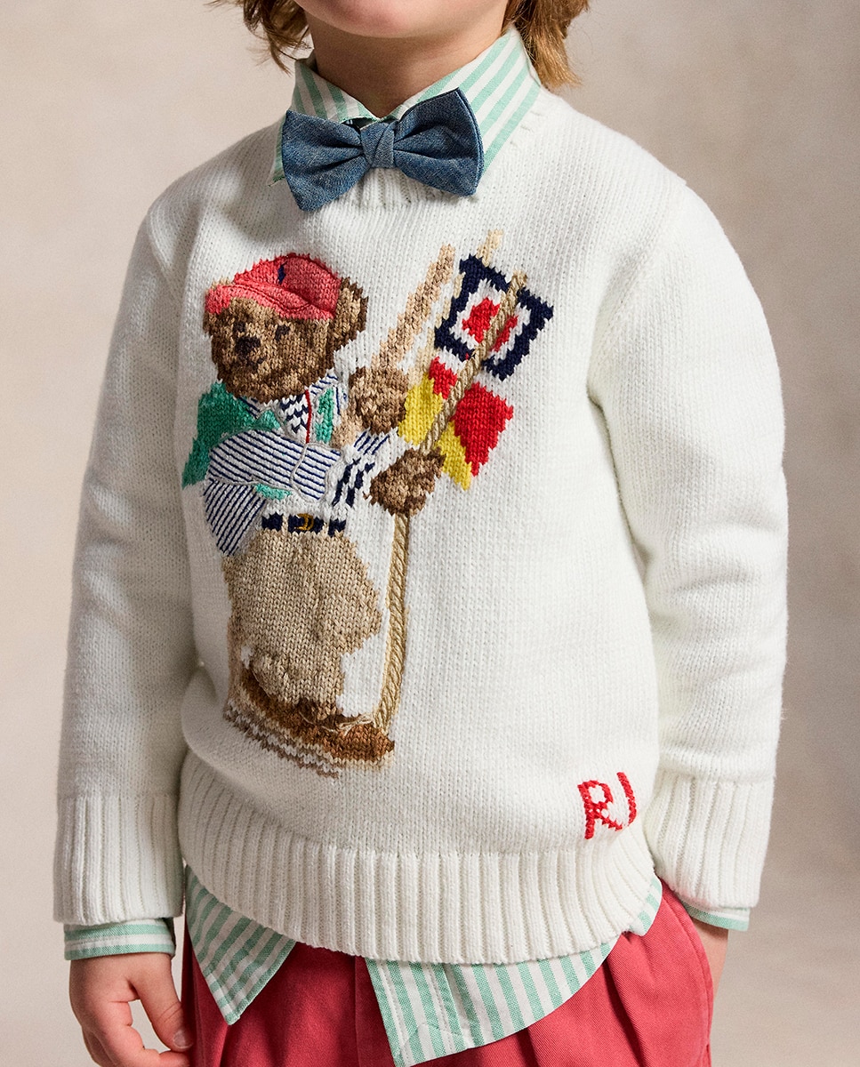 Camisola de Malha de Criança de Algodão com Polo Bear Polo Ralph Lauren Branco-marfim-2