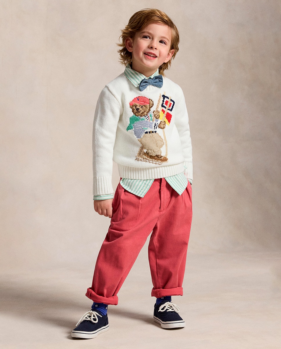 Camisola de Malha de Criança de Algodão com Polo Bear Polo Ralph Lauren Branco-marfim-3