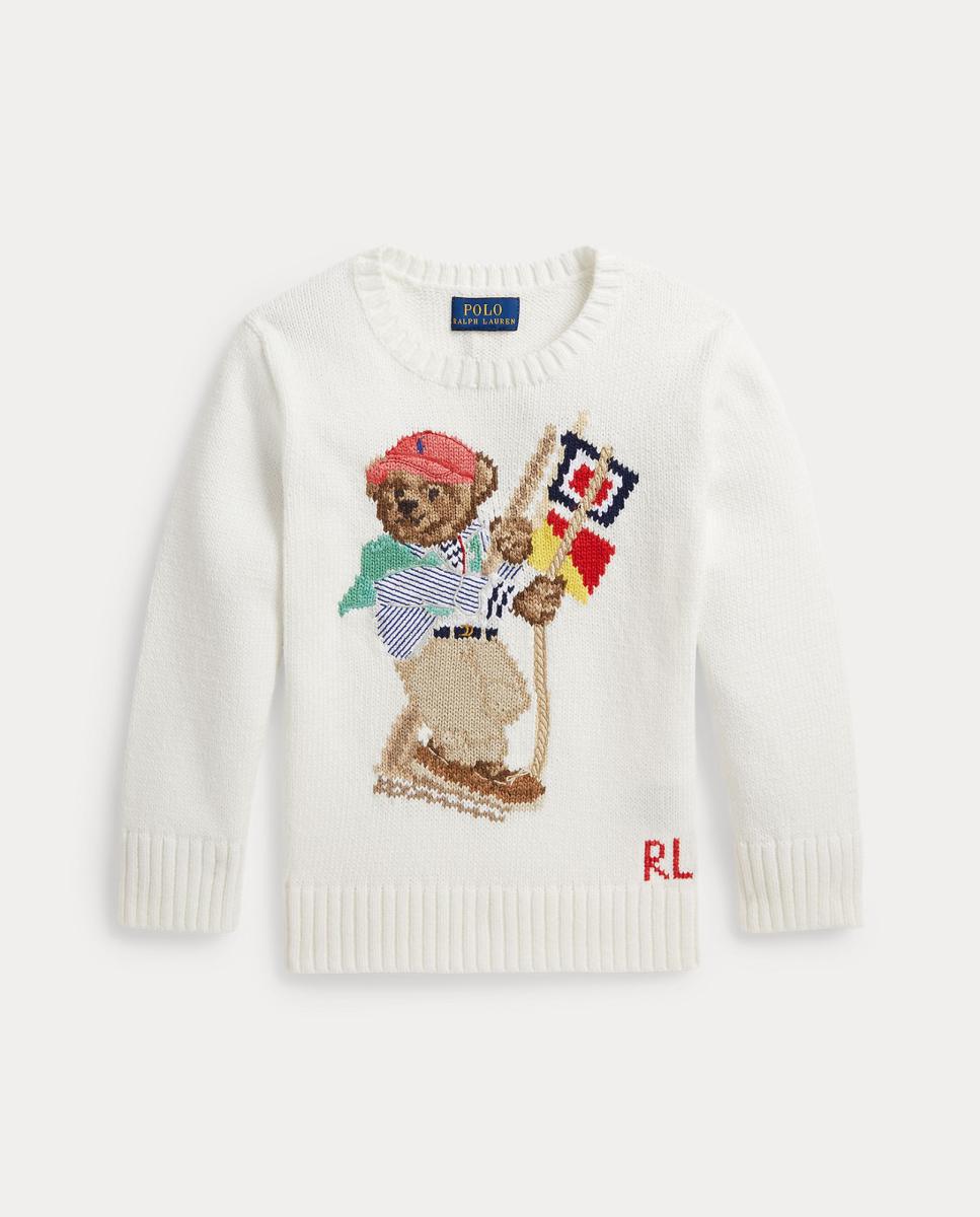 Camisola de Malha de Criança de Algodão com Polo Bear Polo Ralph Lauren Branco-marfim-4