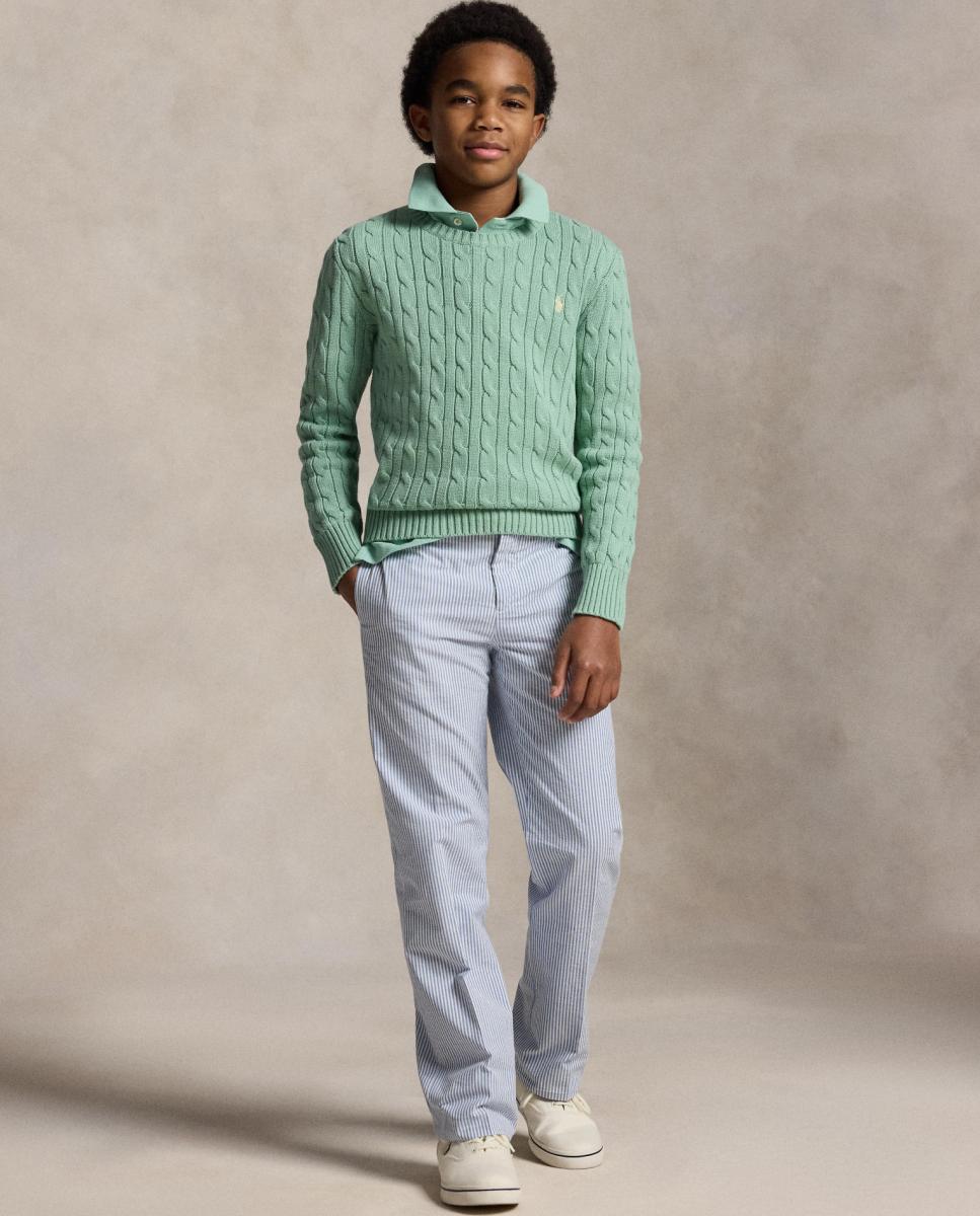 Camisola de Malha do Cabo Unissexo de Algodão Polo Ralph Lauren Verde Água-2