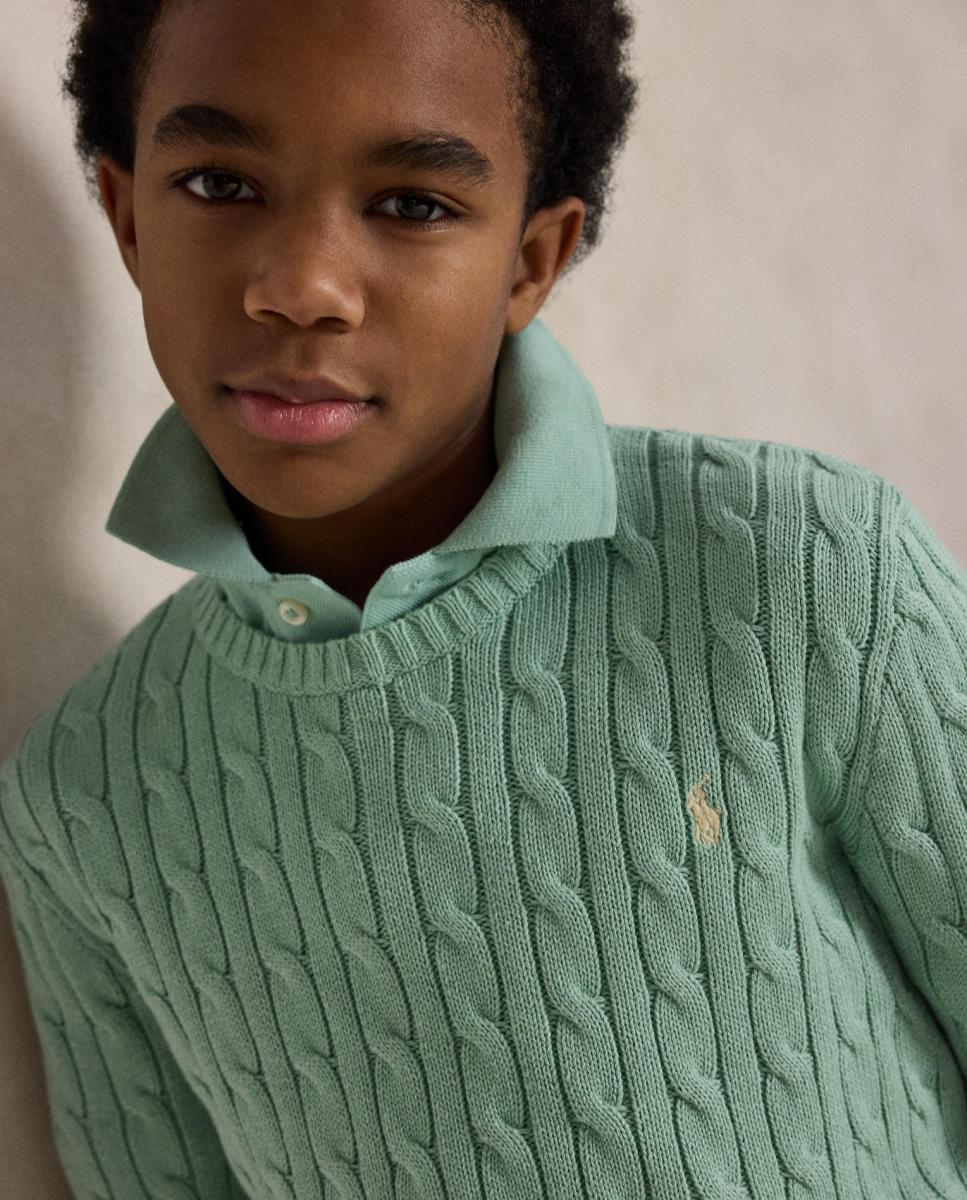 Camisola de Malha do Cabo Unissexo de Algodão Polo Ralph Lauren Verde Água-3