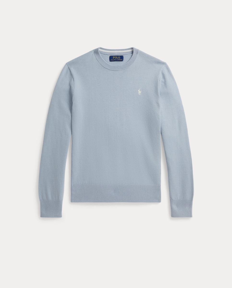 Camisola de Malha Fina de Algodão Polo Ralph Lauren Azul-claro-1