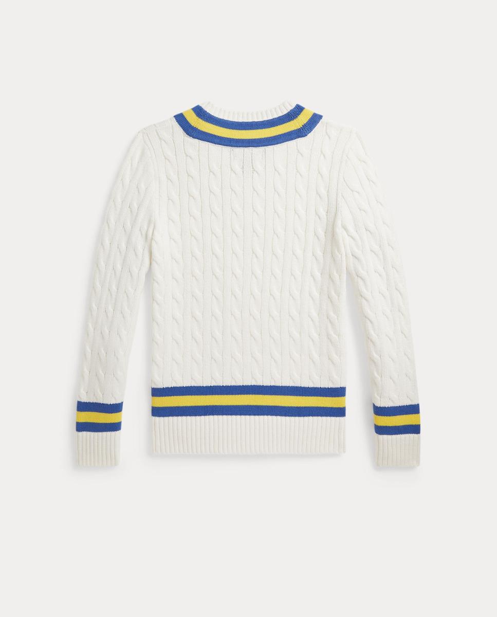 Camisola de Malha do Cabo de Algodão com Gola em Bico Polo Ralph Lauren Cru-6
