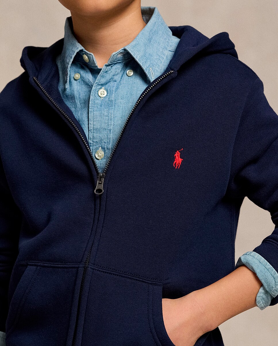 Sweatshirt Unissexo de Felpa com Capuz e Fecho de Correr Azul-marinho-2