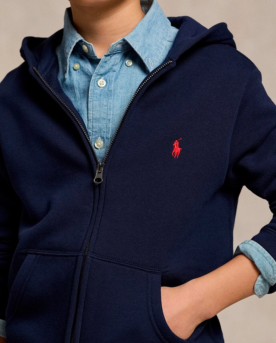 Sweatshirt Unissexo de Felpa com Capuz e Fecho de Correr Azul-marinho-4