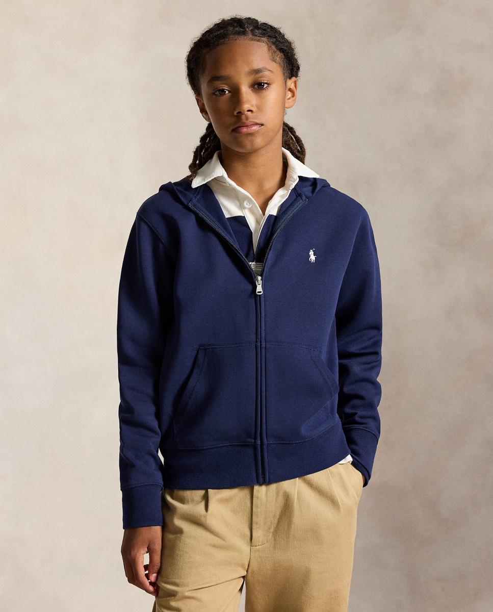 Sweatshirt com Capuz Unissexo em Tecido Técnico com Bolso Canguru Azul-marinho-1