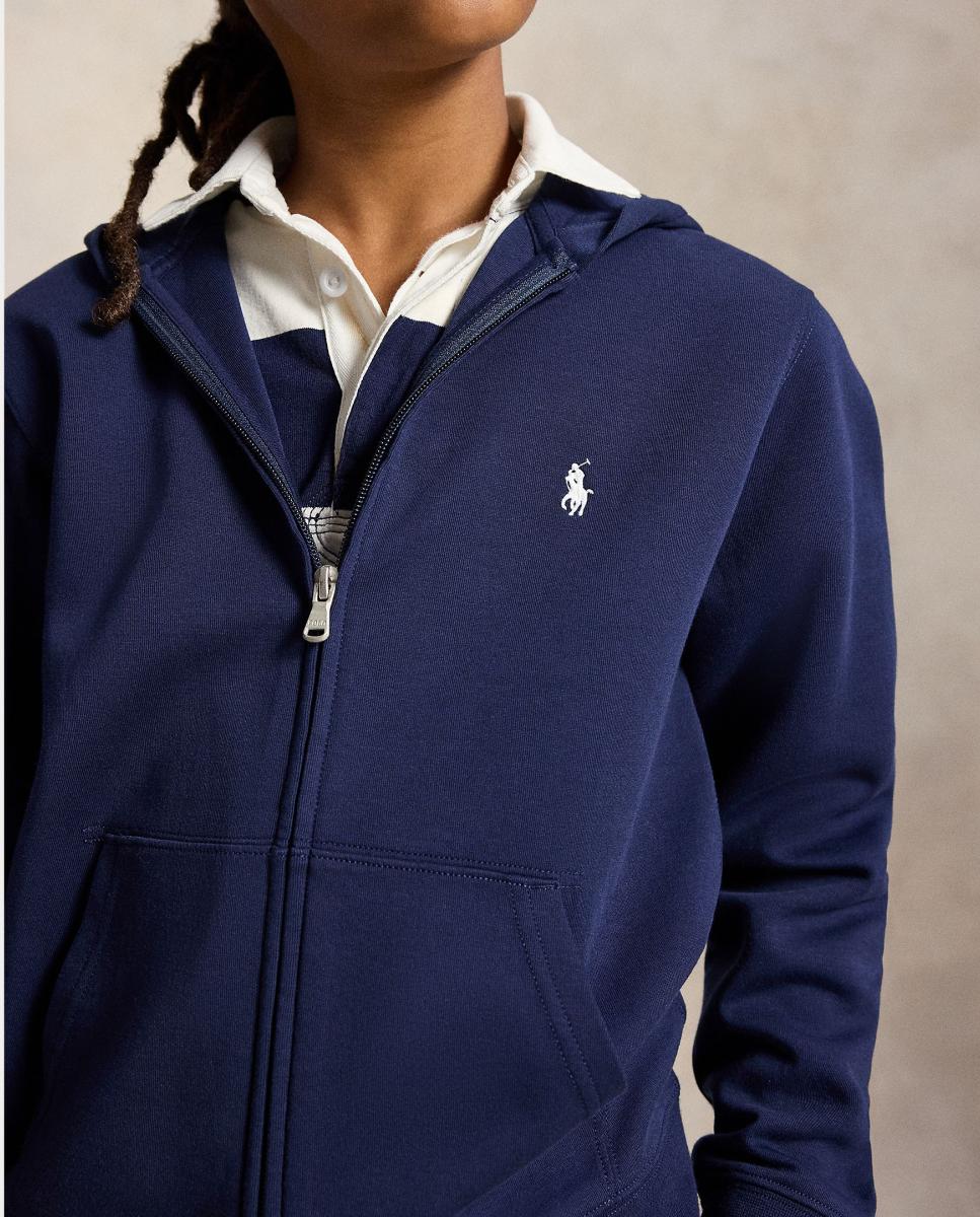 Sweatshirt com Capuz Unissexo em Tecido Técnico com Bolso Canguru Azul-marinho-2