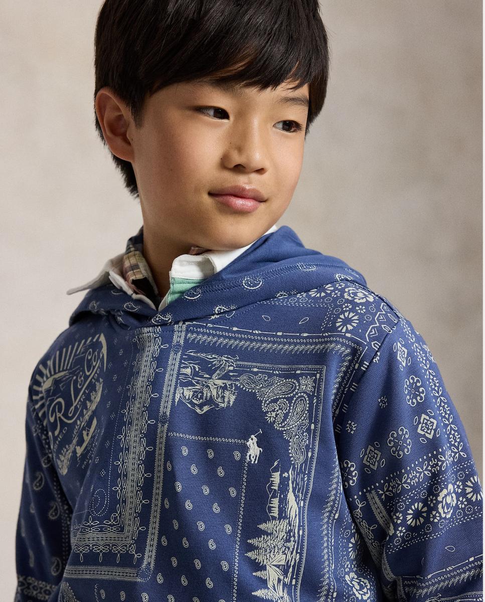 Sweatshirt com Capuz de Algodão com Estampado e Bolso Canguru Azul-marinho-2