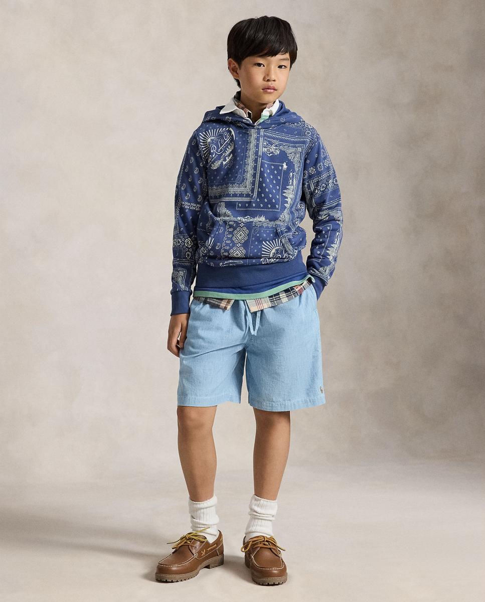 Sweatshirt com Capuz de Algodão com Estampado e Bolso Canguru Azul-marinho-3
