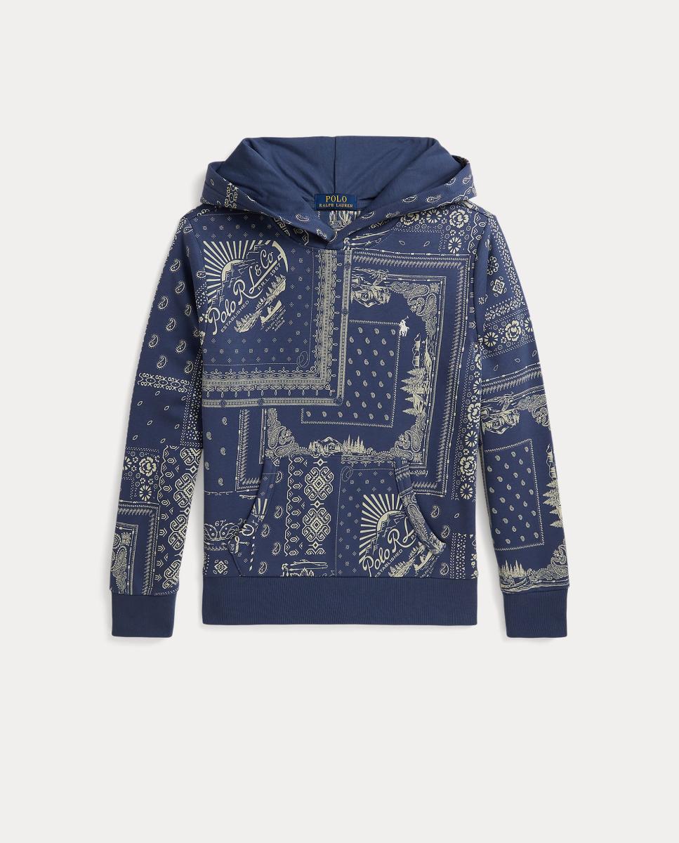Sweatshirt com Capuz de Algodão com Estampado e Bolso Canguru Azul-marinho-4