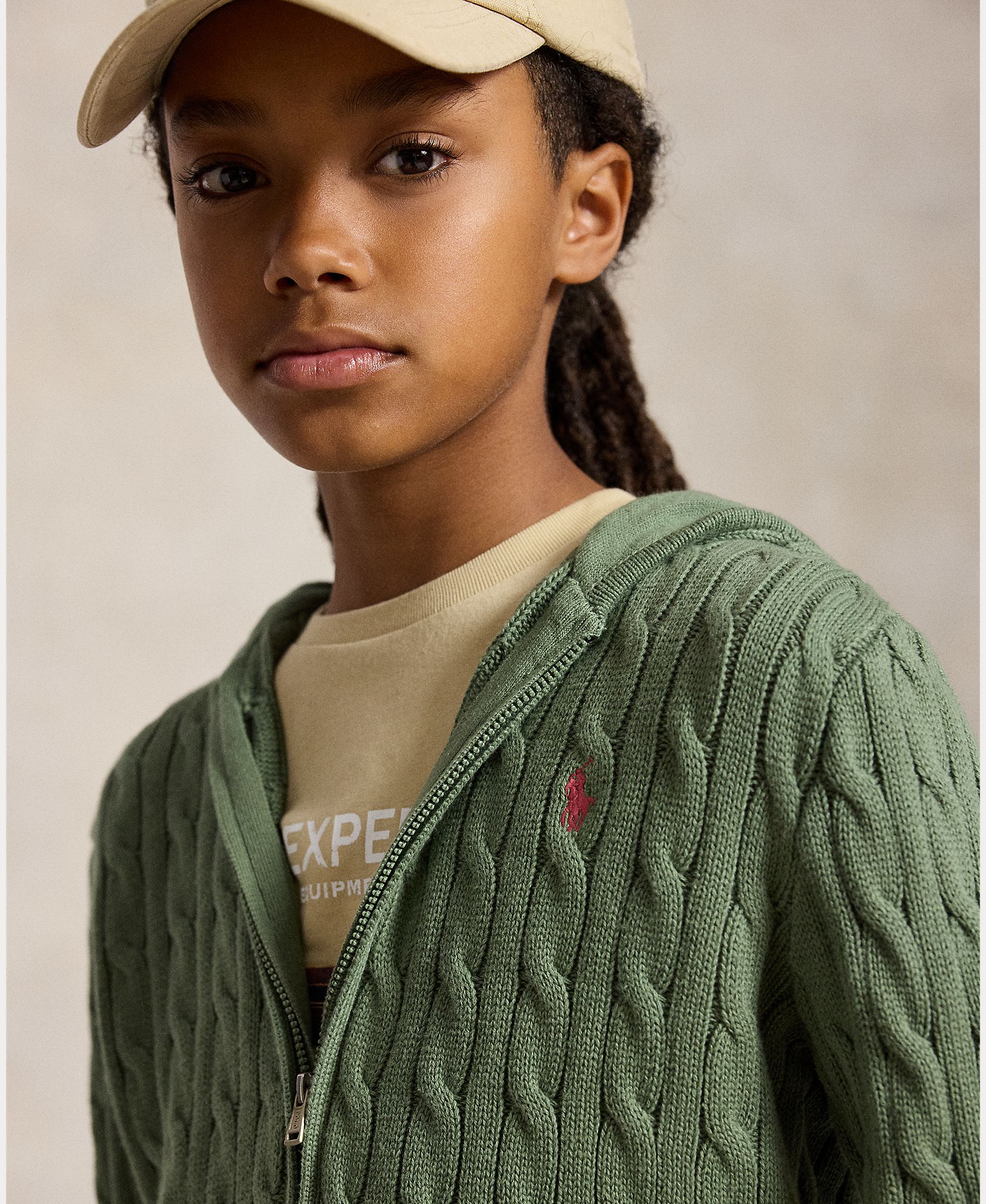 Camisola de Malha do Cabo Unissexo de Algodão com Fecho de Correr Polo Ralph Lauren Verde-militar-3