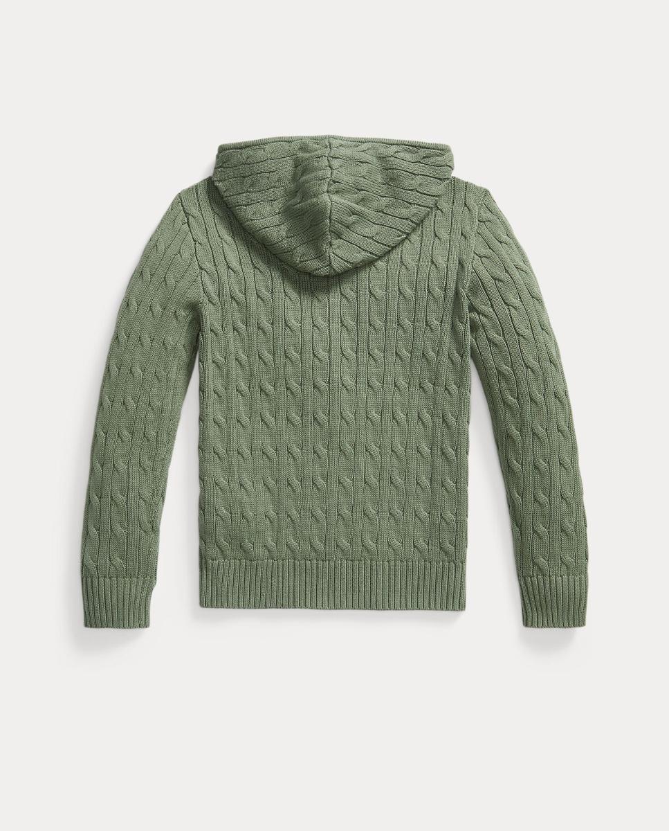 Camisola de Malha do Cabo Unissexo de Algodão com Fecho de Correr Polo Ralph Lauren Verde-militar-5