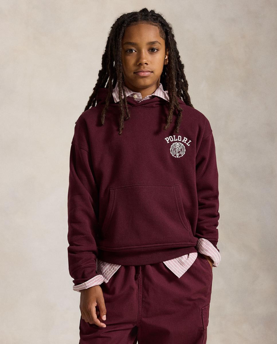 Sweatshirt de Felpa Unissexo com Capuz e Logótipo Universitário Bordeaux-2