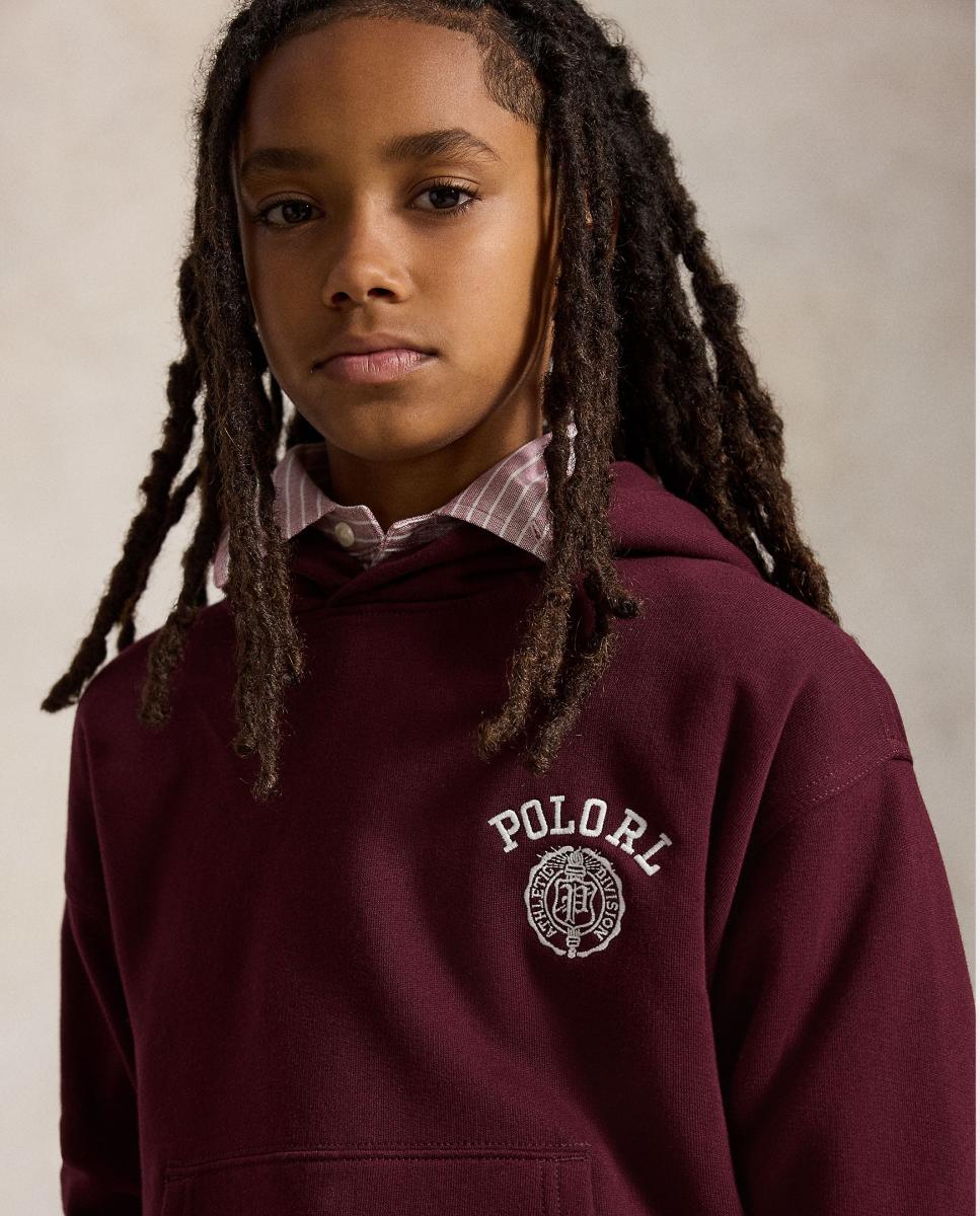 Sweatshirt de Felpa Unissexo com Capuz e Logótipo Universitário Bordeaux-3