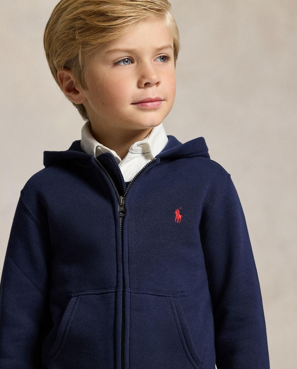 Sweatshirt de Felpa Unissexo com Capuz e Fecho de Correr Azul-marinho-3