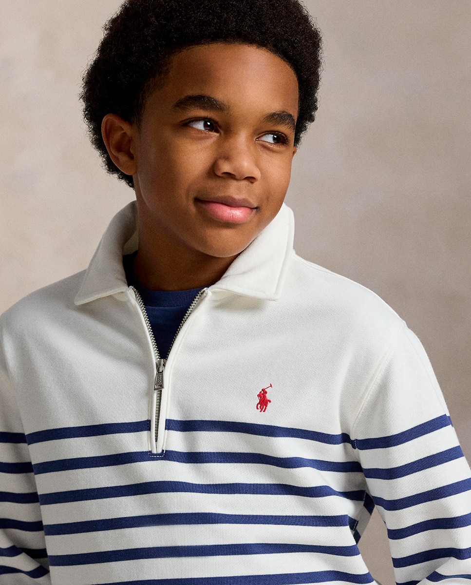 Sweatshirt de Algodão com Meio Fecho de Correr Polo Ralph Lauren Azul/Branco-2
