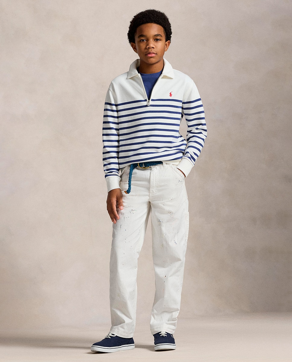 Sweatshirt de Algodão com Meio Fecho de Correr Polo Ralph Lauren Azul/Branco-3