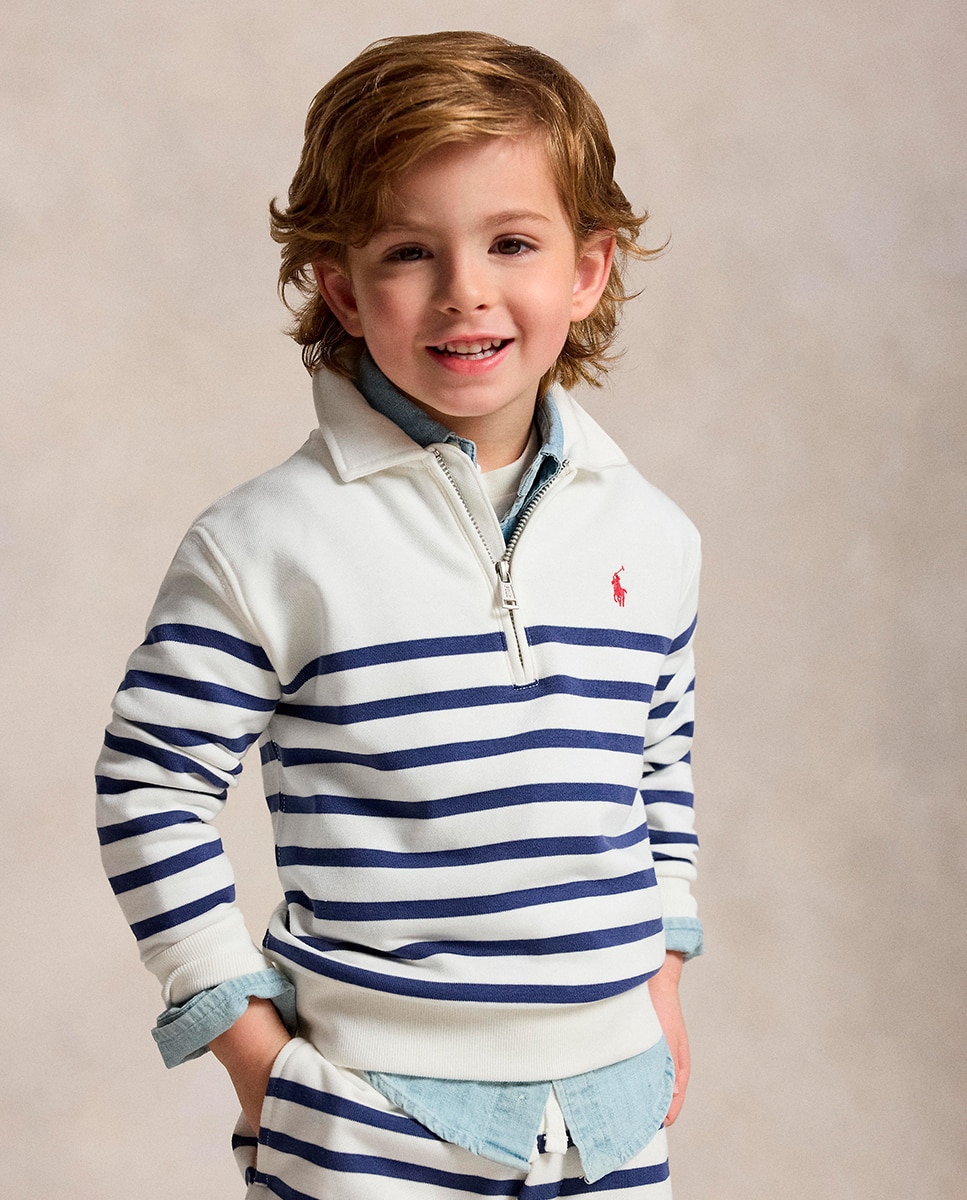 Sweatshirt de Algodão com Meio Fecho de Correr Polo Ralph Lauren Azul/Branco-4