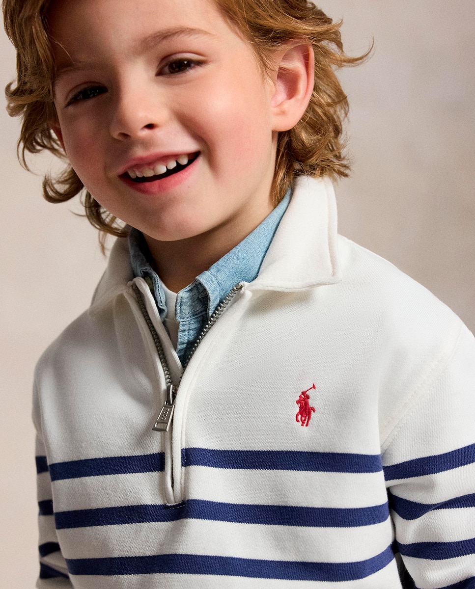 Sweatshirt de Algodão com Meio Fecho de Correr Polo Ralph Lauren Azul/Branco-5