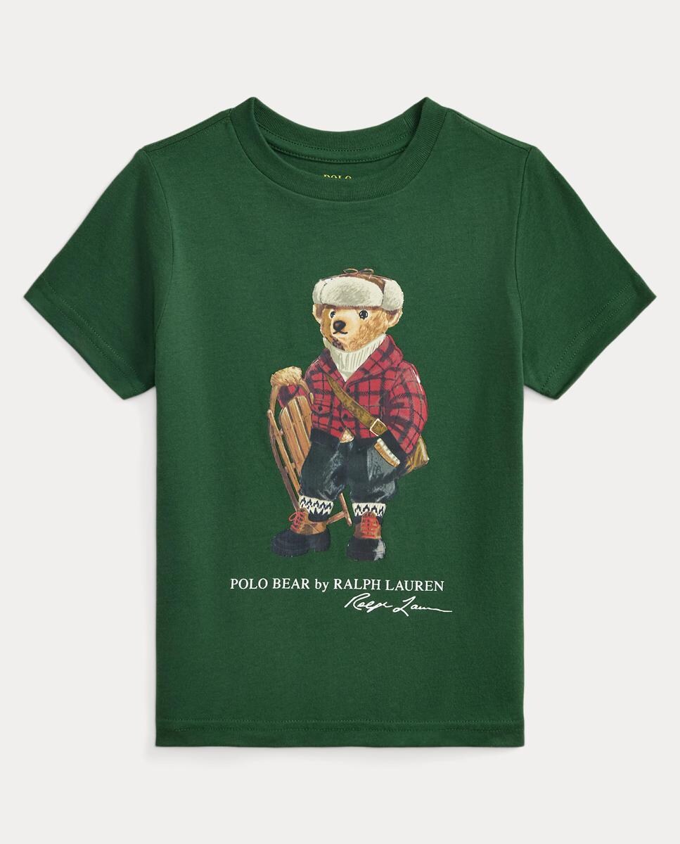 Camiseta de niño de algodón con Polo Bear Años/2 Verde oscuro