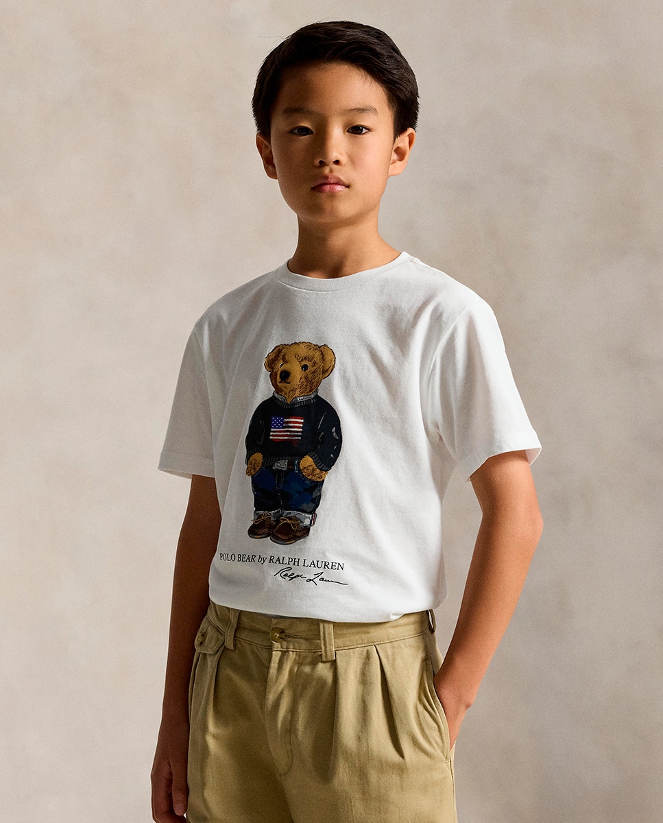 T-shirt de Algodão com Polo Bear Branco-1