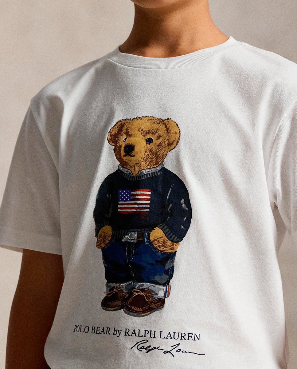 T-shirt de Algodão com Polo Bear Branco-2
