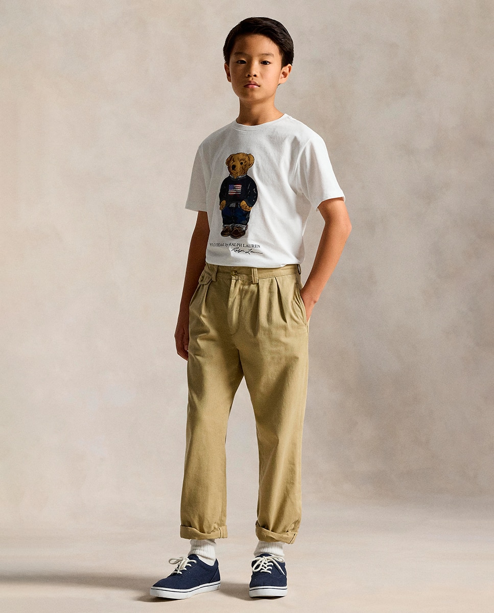 T-shirt de Algodão com Polo Bear Branco-3