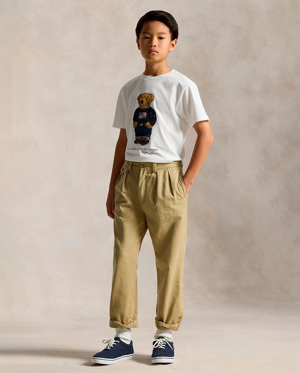 T-shirt de Algodão com Polo Bear Branco-3