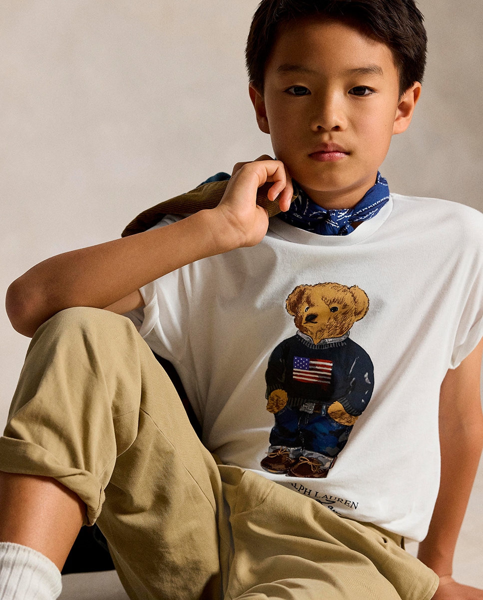 T-shirt de Algodão com Polo Bear Branco-4