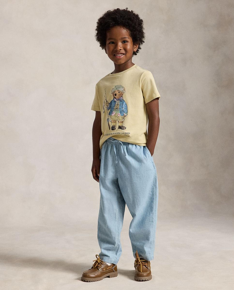 T-shirt com Polo Bear em Algodão Creme-3