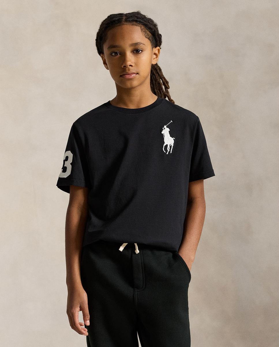 T-shirt de Malha de Algodão com Big Pony Preto-2