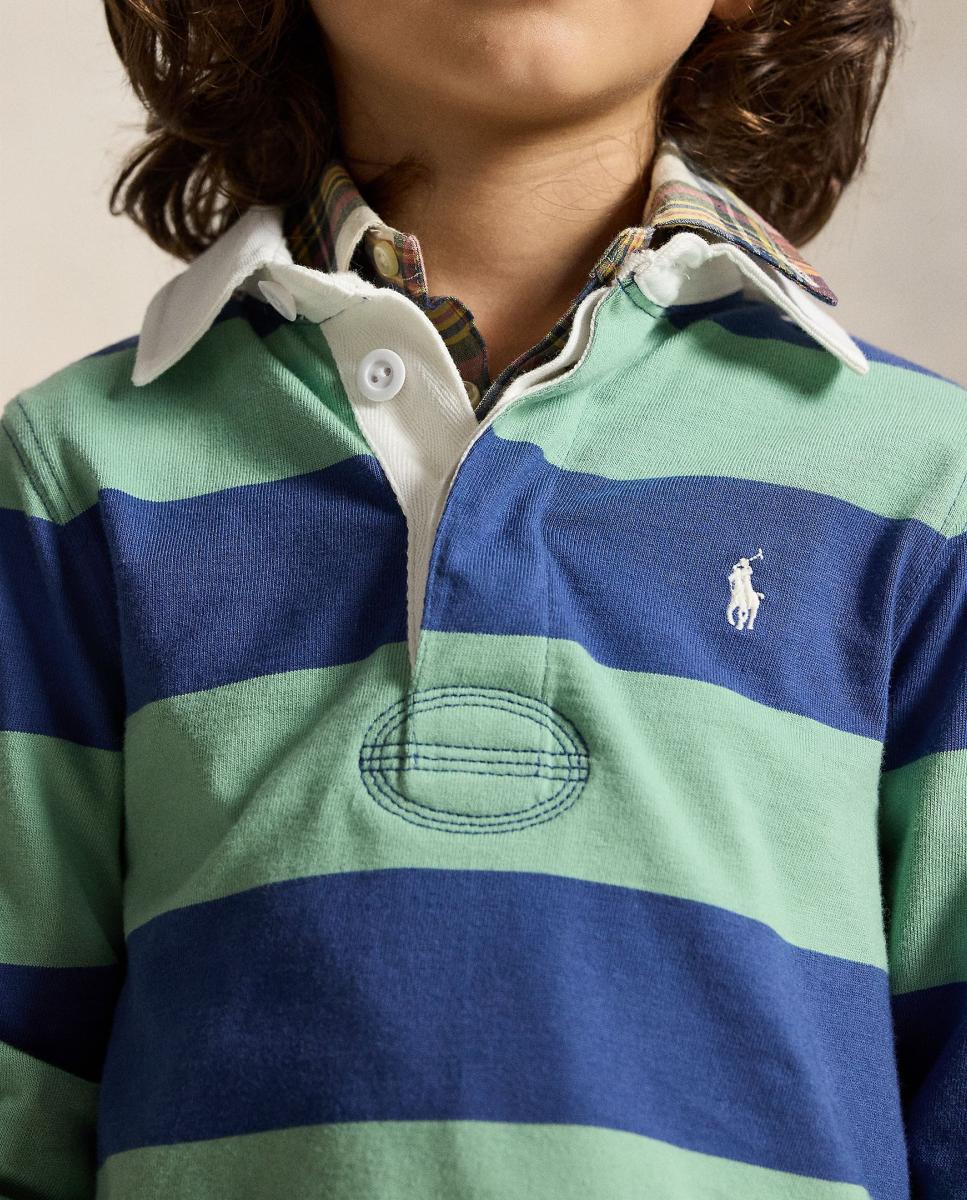 Polo de Râguebi às Riscas de Algodão Multicolor-2